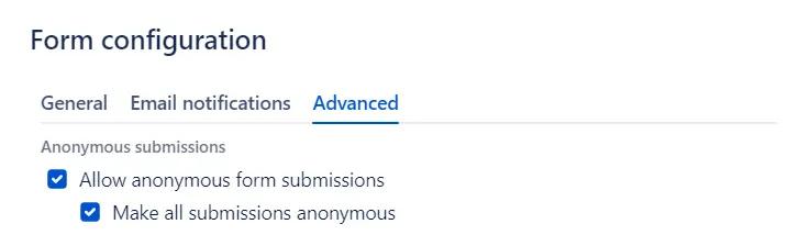 The Advanced tab of the Form configuration menu in Forms for Confluence