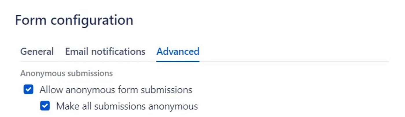 The Advanced tab of the Form configuration menu in Forms for Confluence