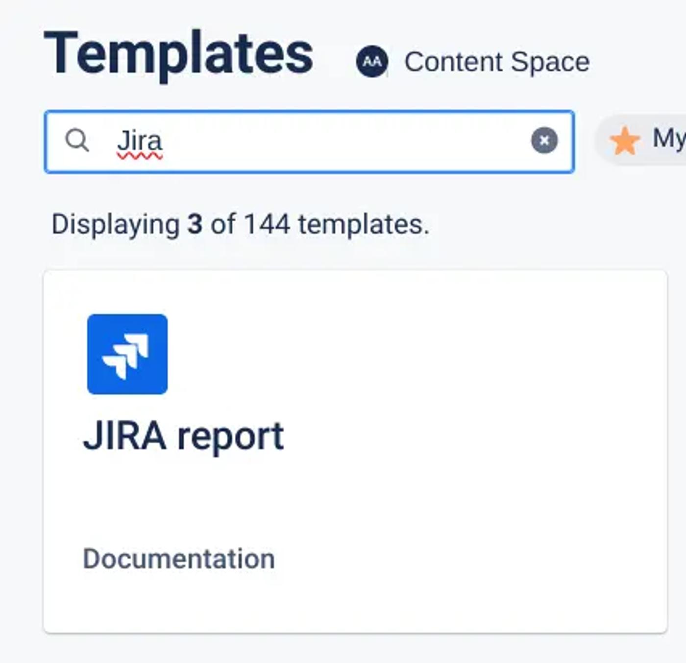 A screenshot of the Jira report template in Confluence