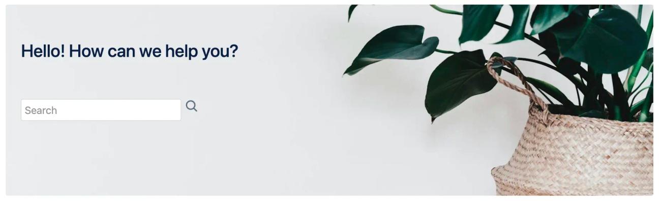 A section of the knowledge base (corporate tranquillity) showing a search bar and a welcoming message on a background 