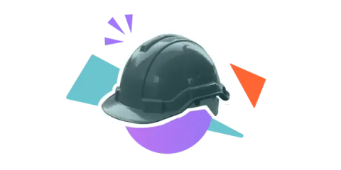 A builder's hat surrounded by colourful shapes 