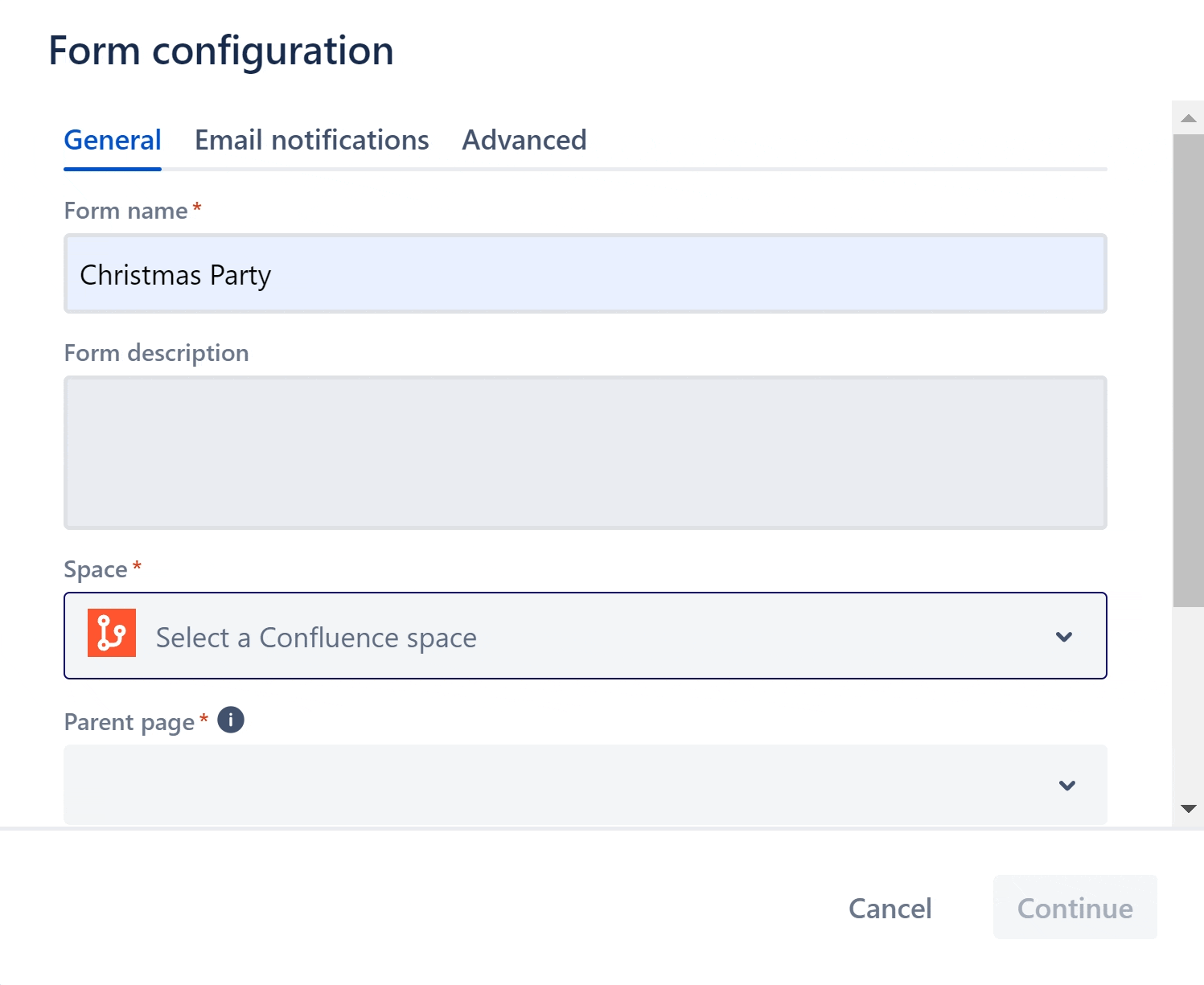 A GIF of a user selecting an option to hide the ‘Created in Forms for Confluence’ stamp