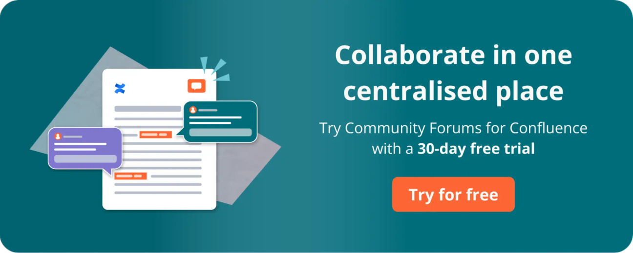 A colourful, stylised advert for Community Forums for Confluence