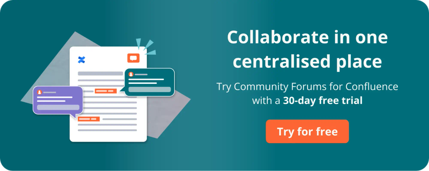 A colourful, stylised advert for Community Forums for Confluence