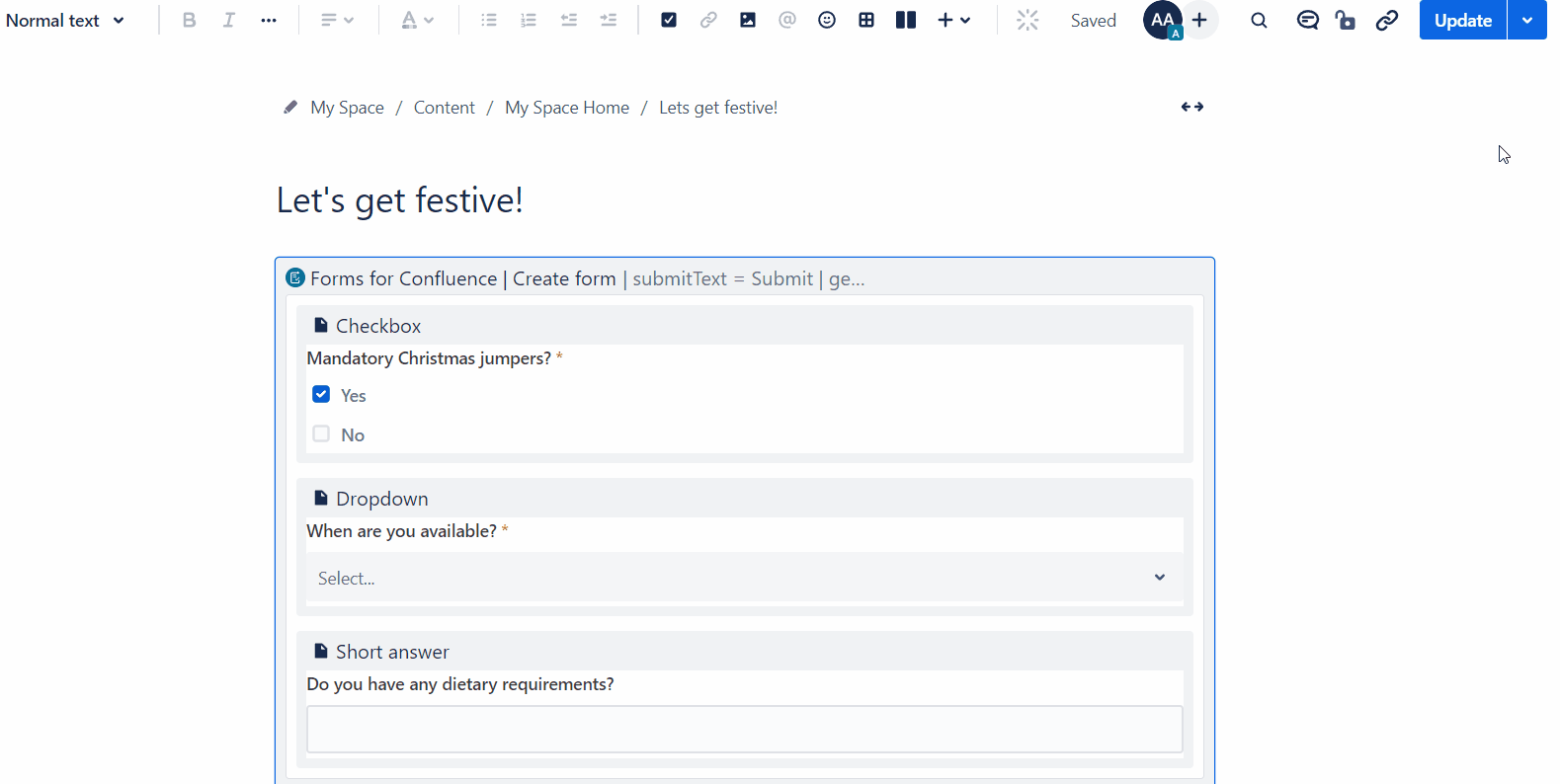 A GIF of a user clicking to preview a form in Confluence