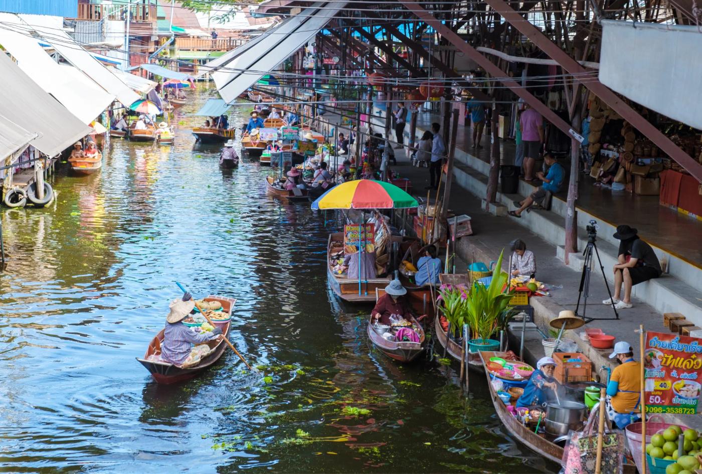 Boats on a river market in Bangkok, Thailand