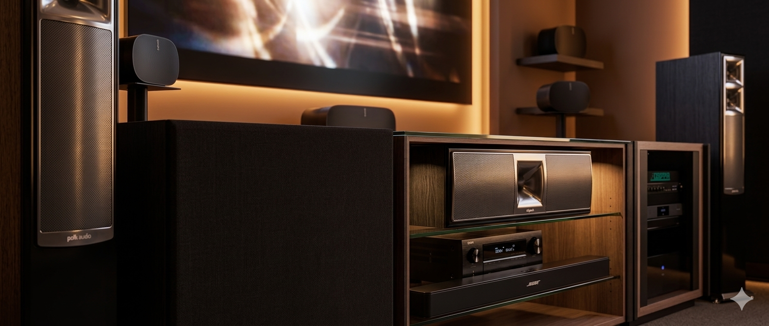 Dedicated home cinema room with surround sound and projection setup