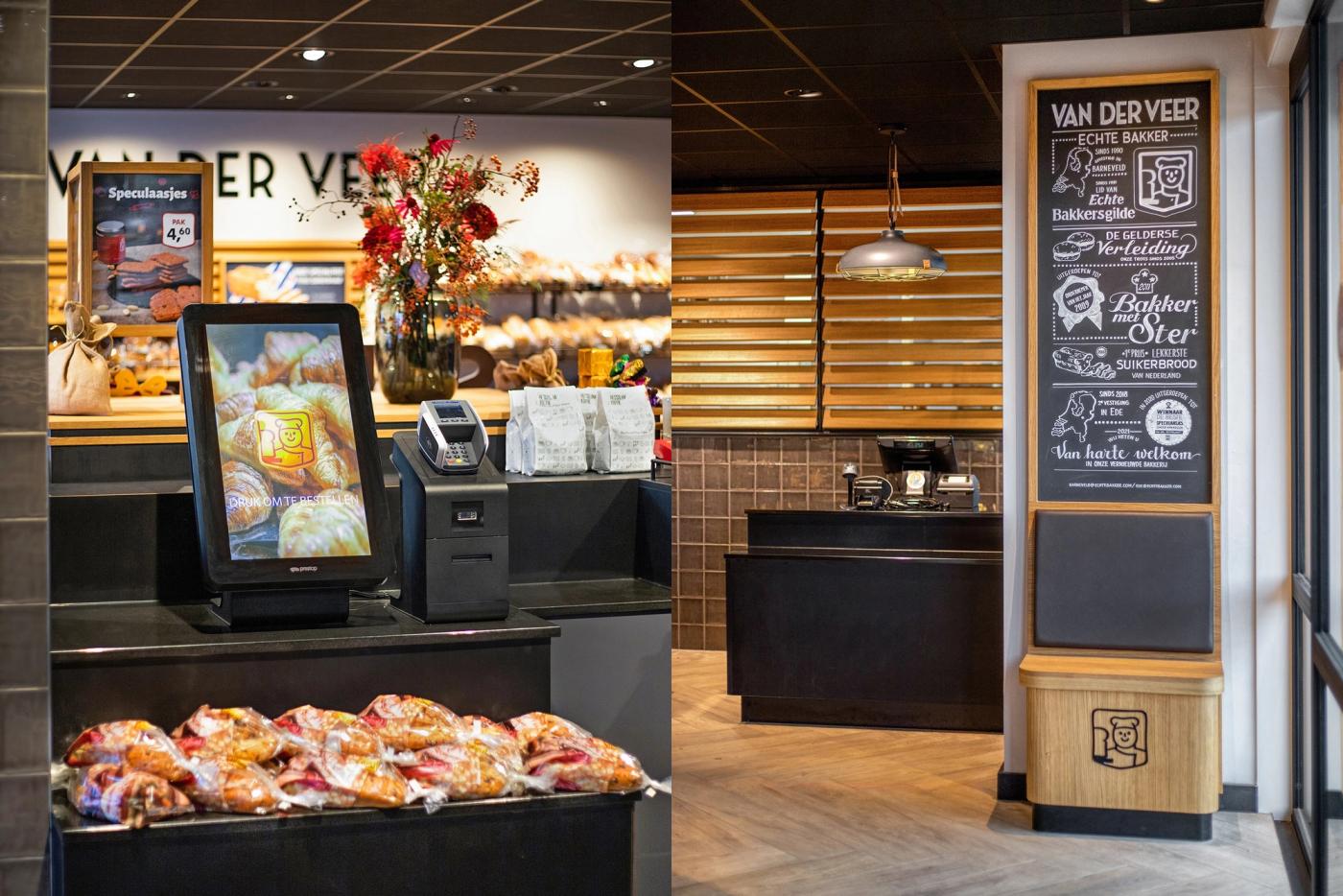 Zelfbedieningskassa en krijtbord bij Bakker Van der Veer in Barneveld.