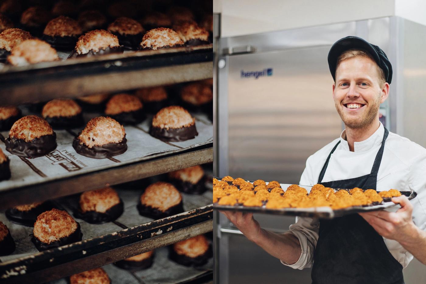 Bakker van van Thillo haalt heerlijke cocoskoeken uit de oven 