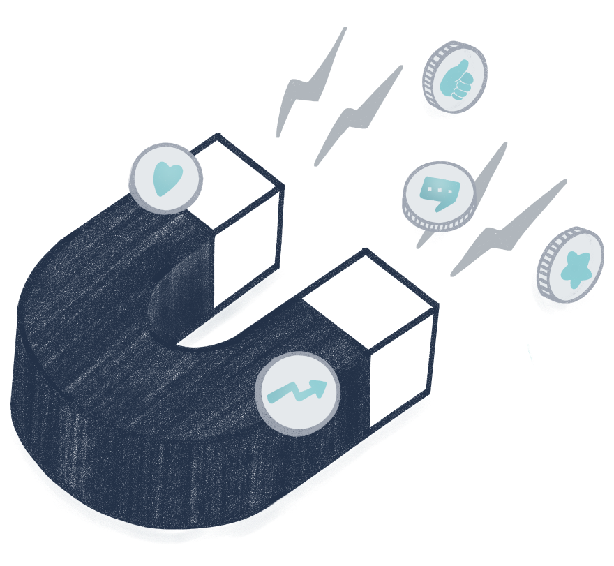 An illustration of a magnet attracting coins