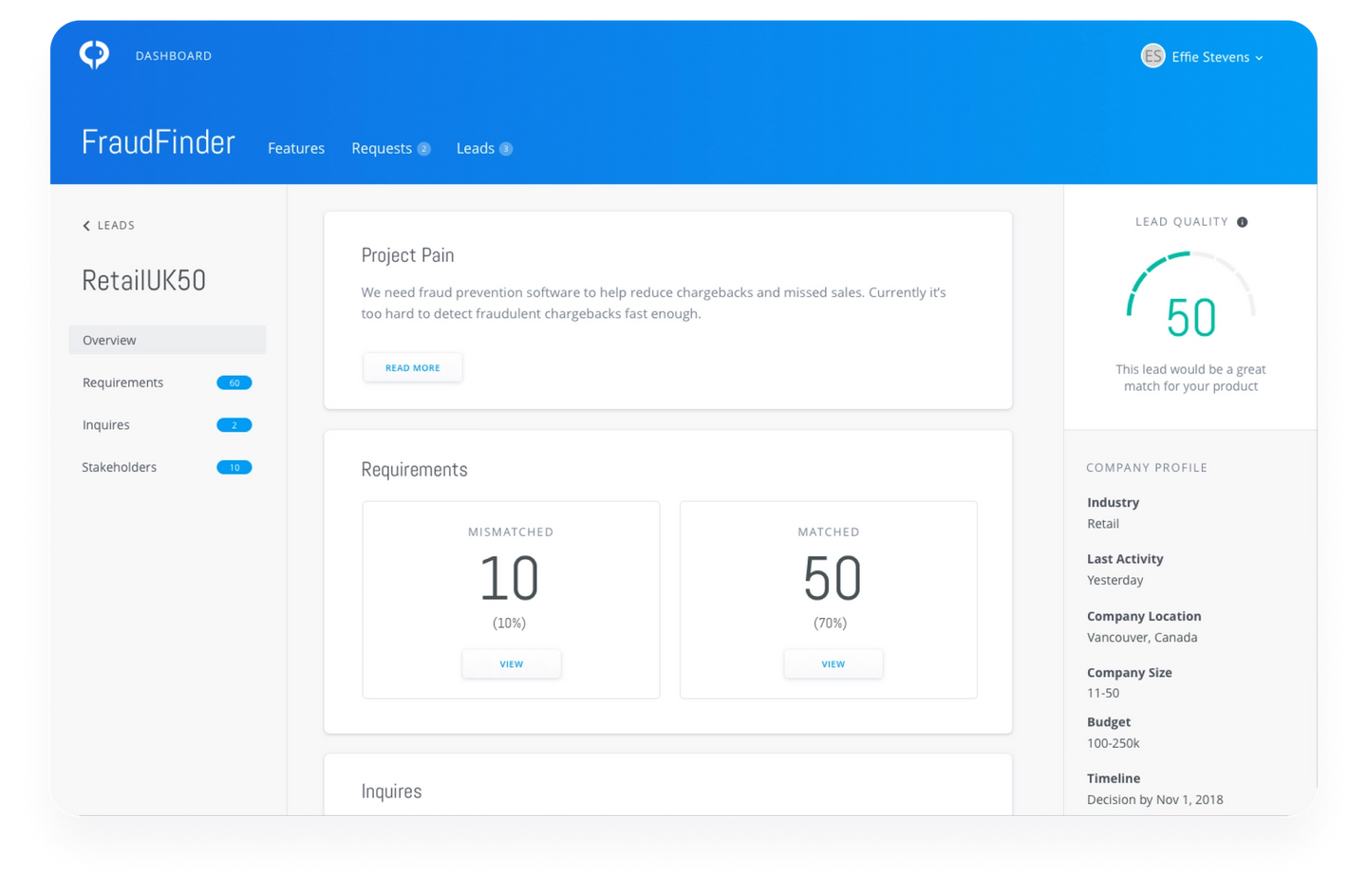 Seller lead dashboard Seller lead dashboard