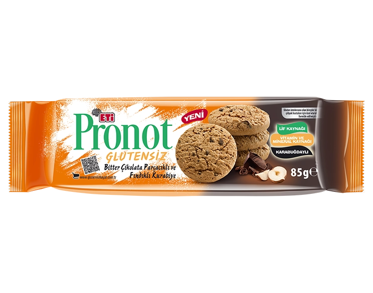 Eti Pronot Glutensiz Bitter Çikolata Parçacıklı ve Fındıklı Kurabiye