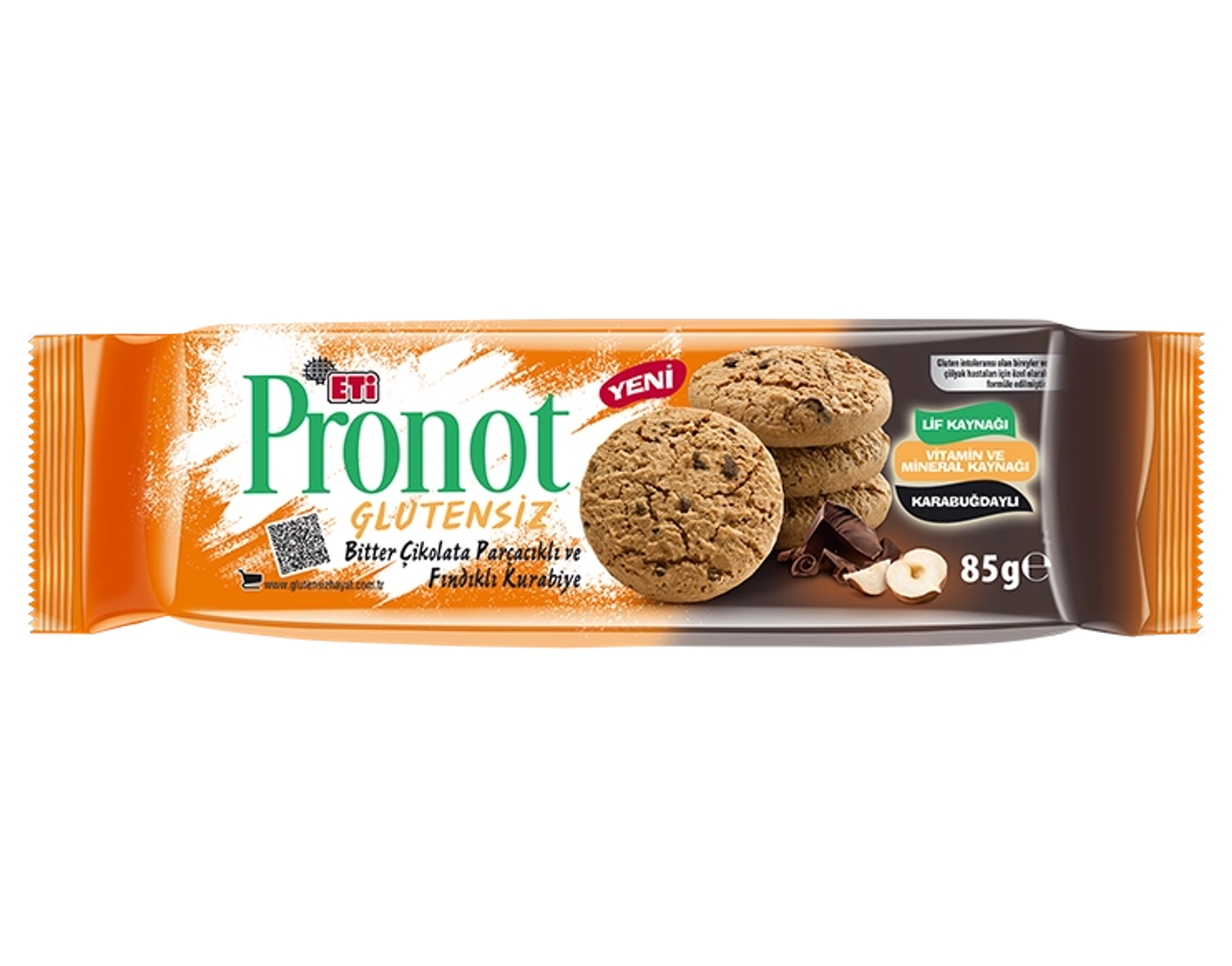 Eti Pronot Glutensiz Bitter Çikolata Parçacıklı ve Fındıklı Kurabiye