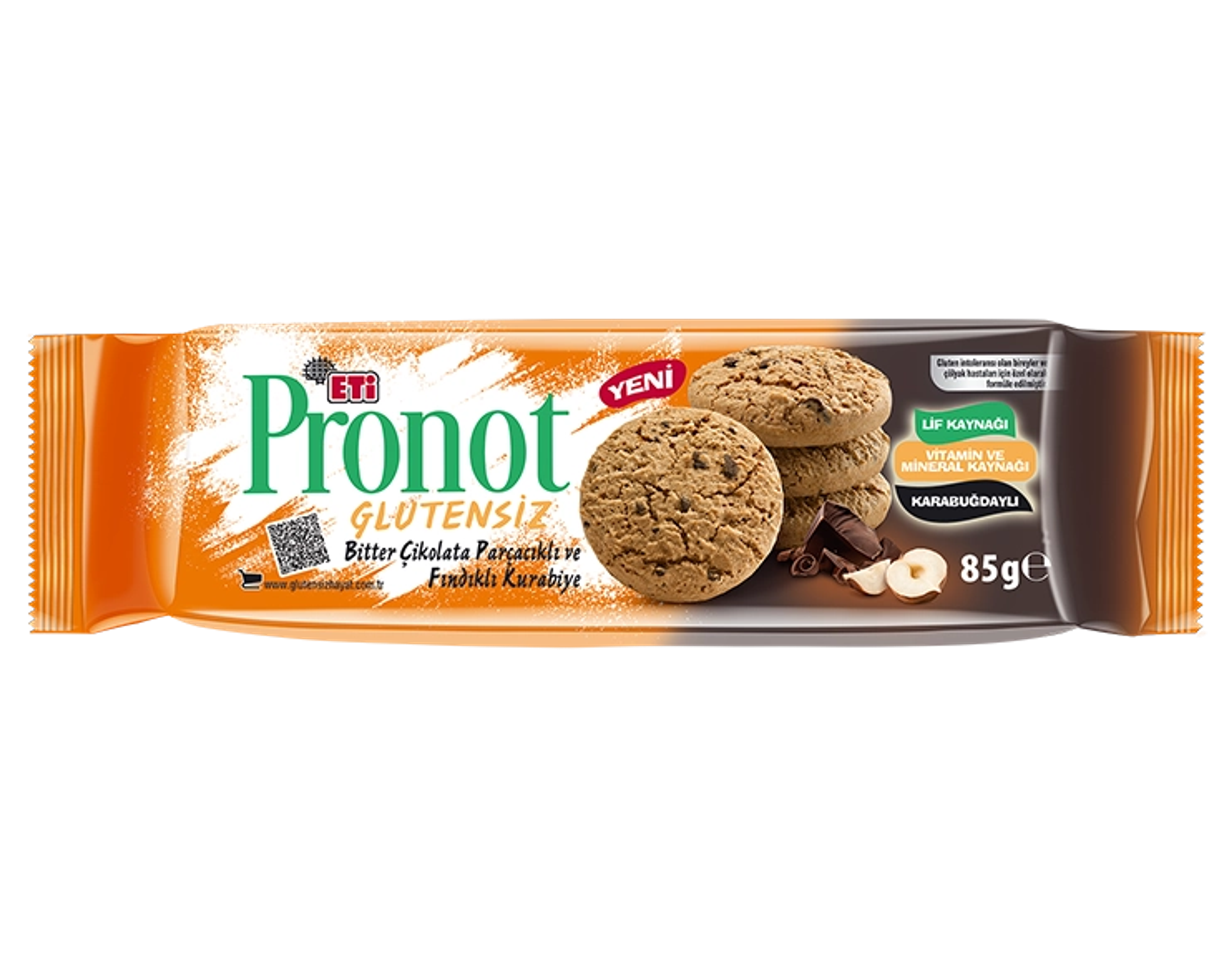 Eti Pronot Glutensiz Bitter Çikolata Parçacıklı ve Fındıklı Kurabiye