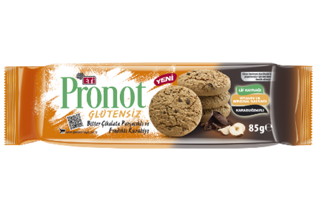 Eti Pronot Glutensiz Bitter Çikolata Parçacıklı ve Fındıklı Kurabiye