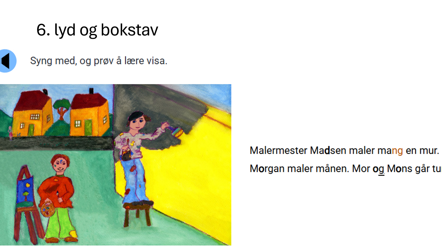 M-lyd-verset med markeringer av stumme og vikarierende bokstaver, og av bokstavgruppa NG