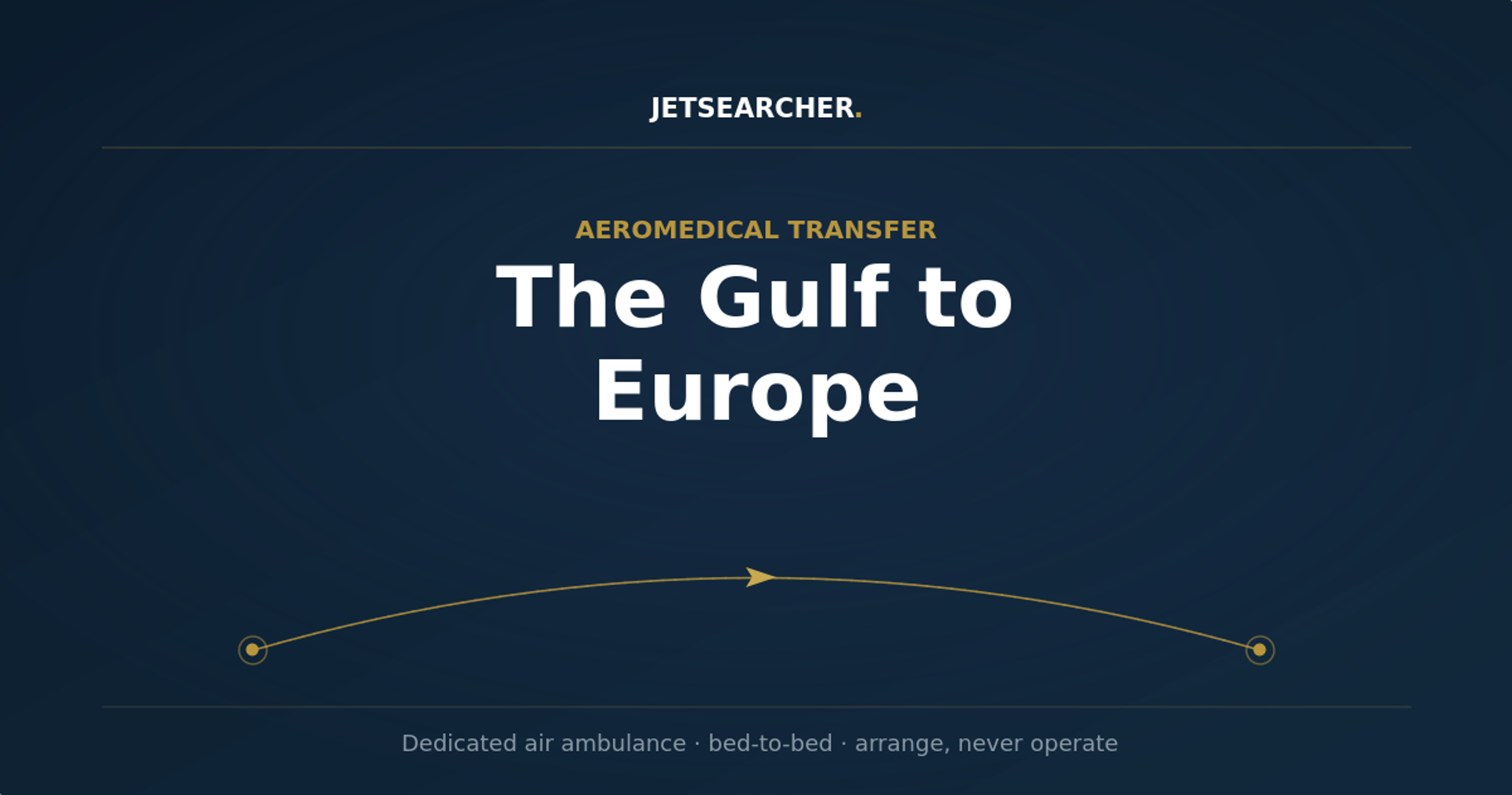 Jetsearcher banner on aeromedical transfer from the Gulf to Europe for patients travelling for treatment