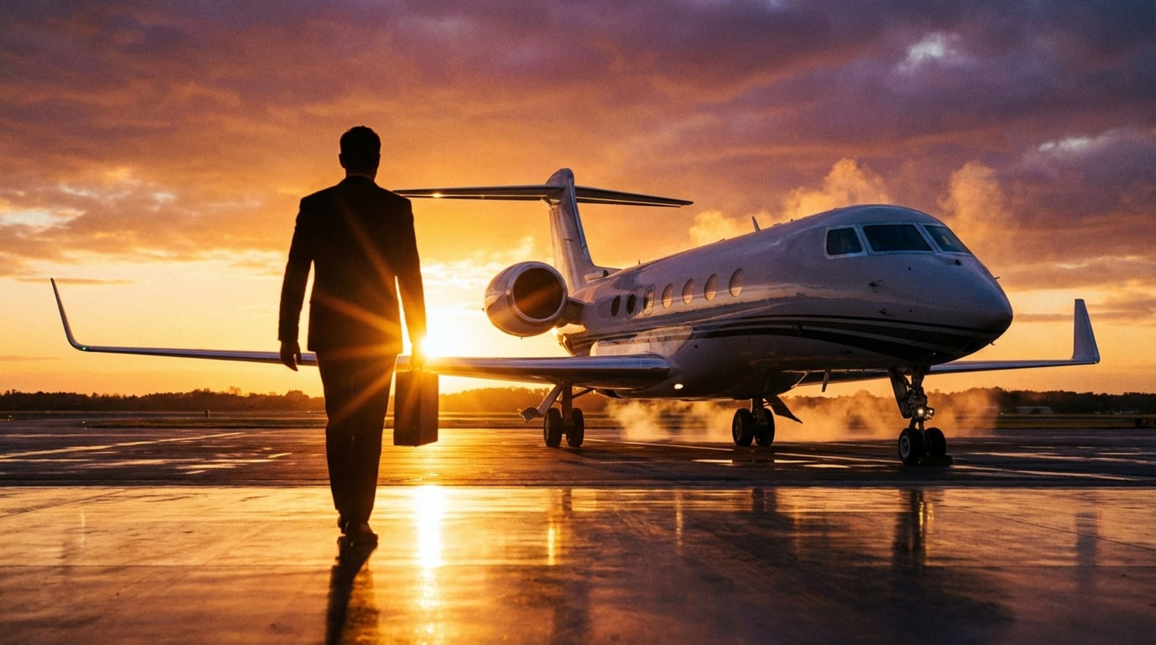 Executive ground transfer beside a jet