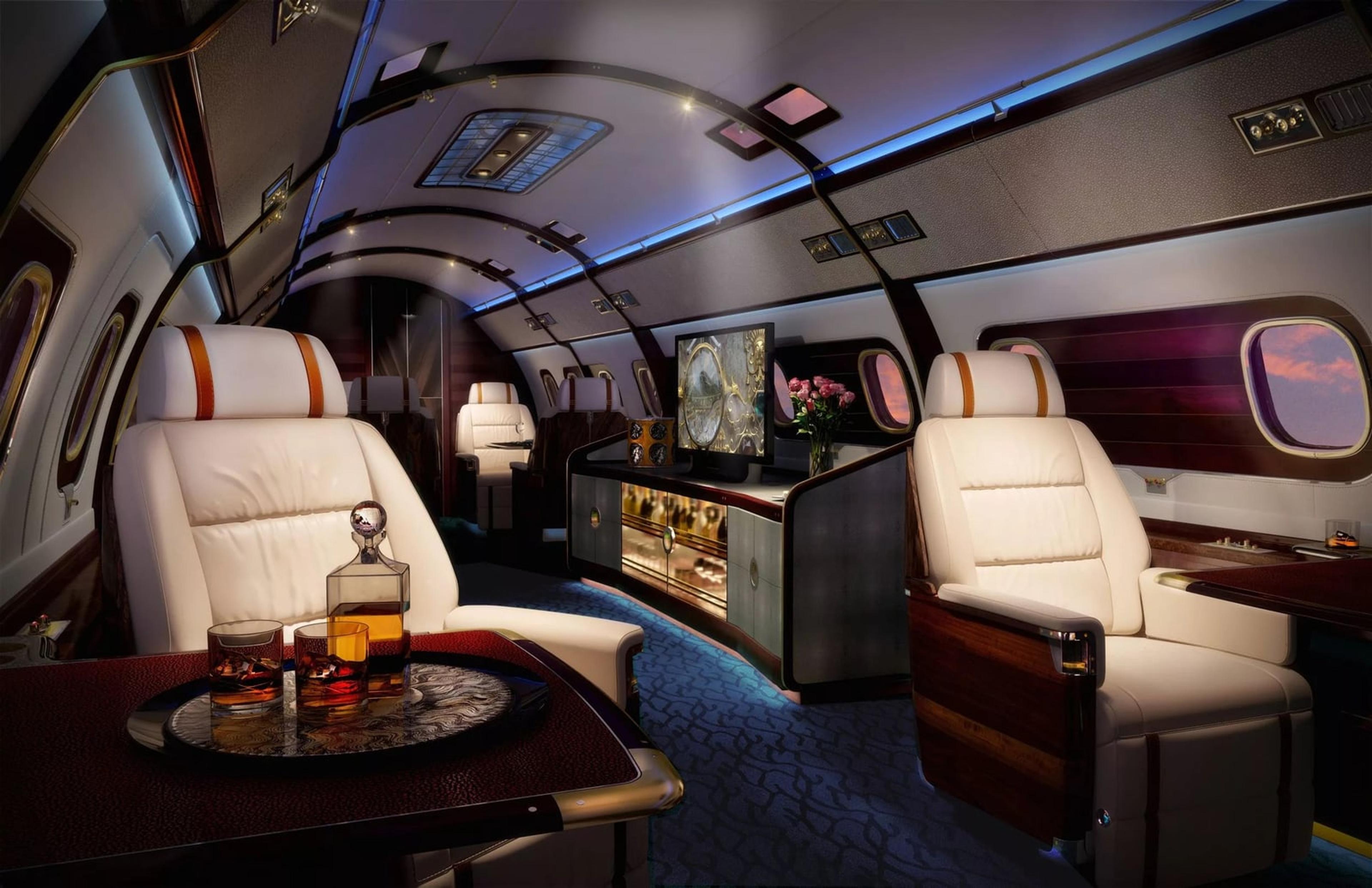 Luxurious private jet cabin interior