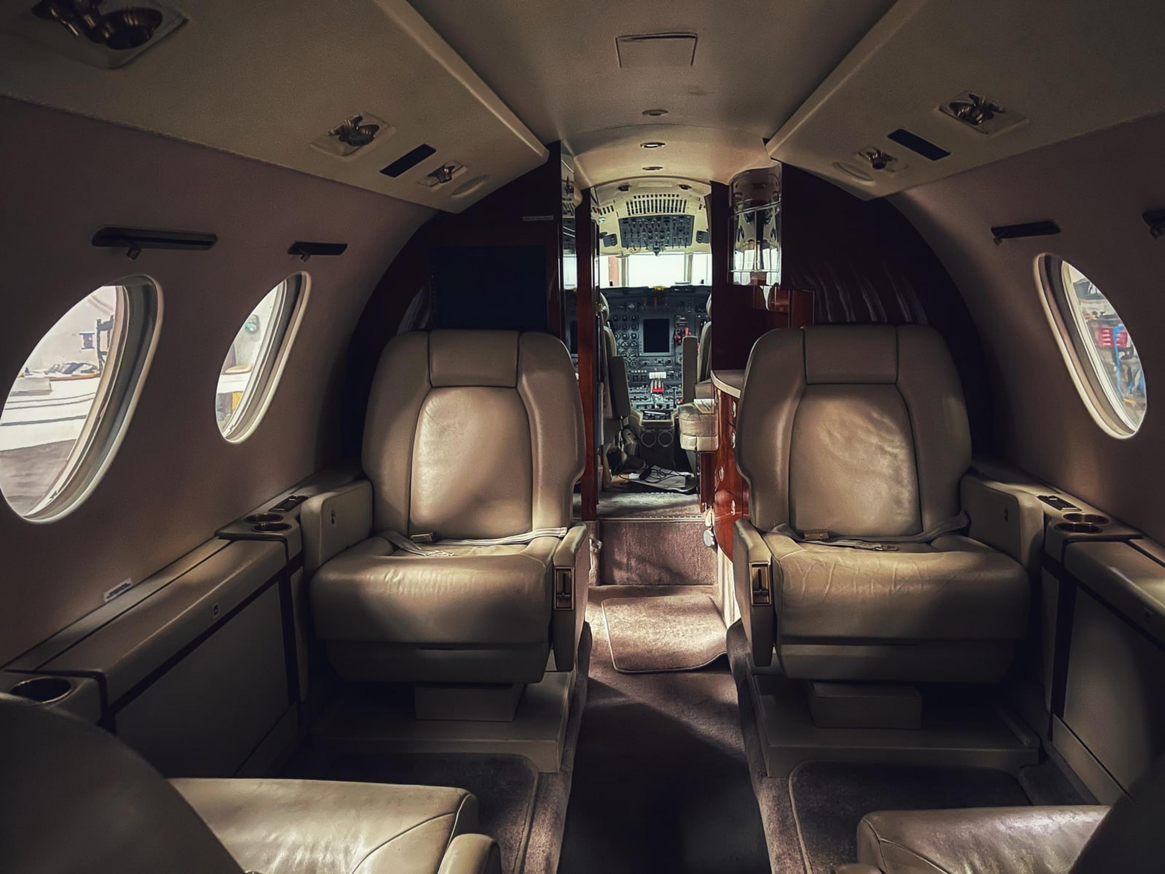 Private jet cabin window detail