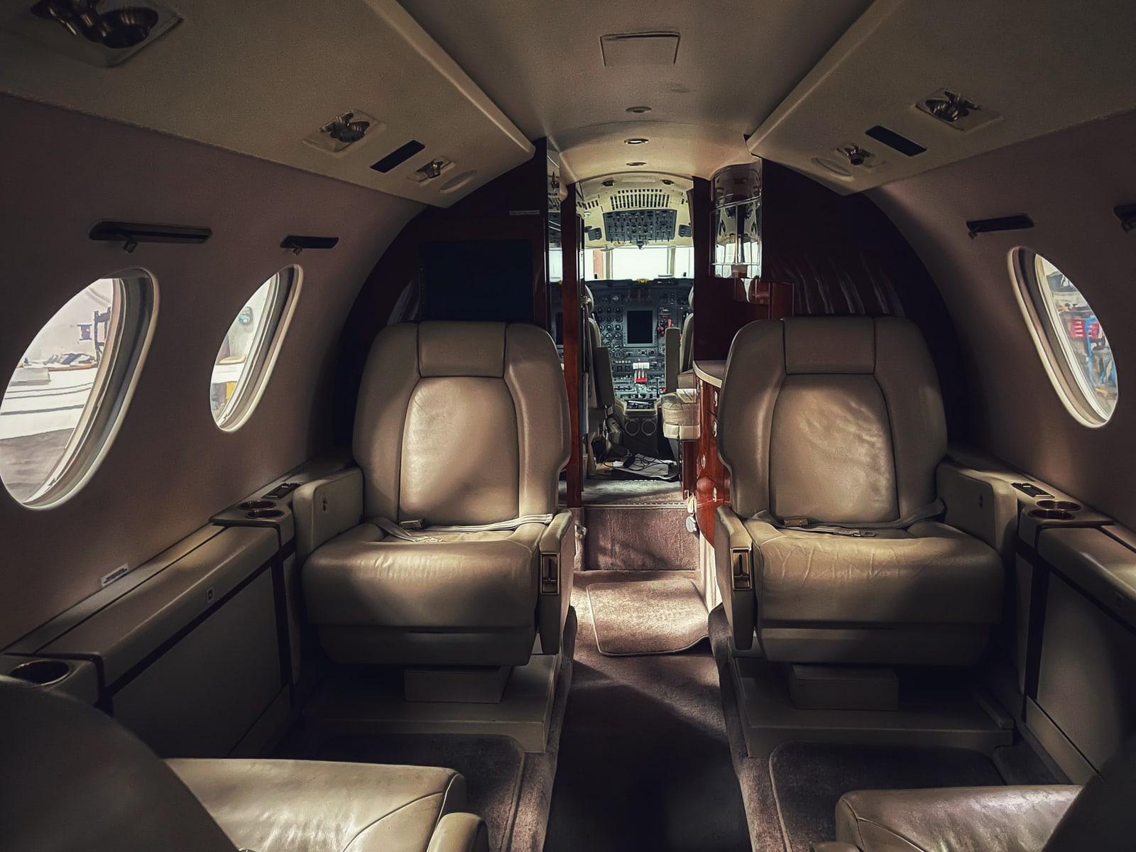 Private jet cabin window detail