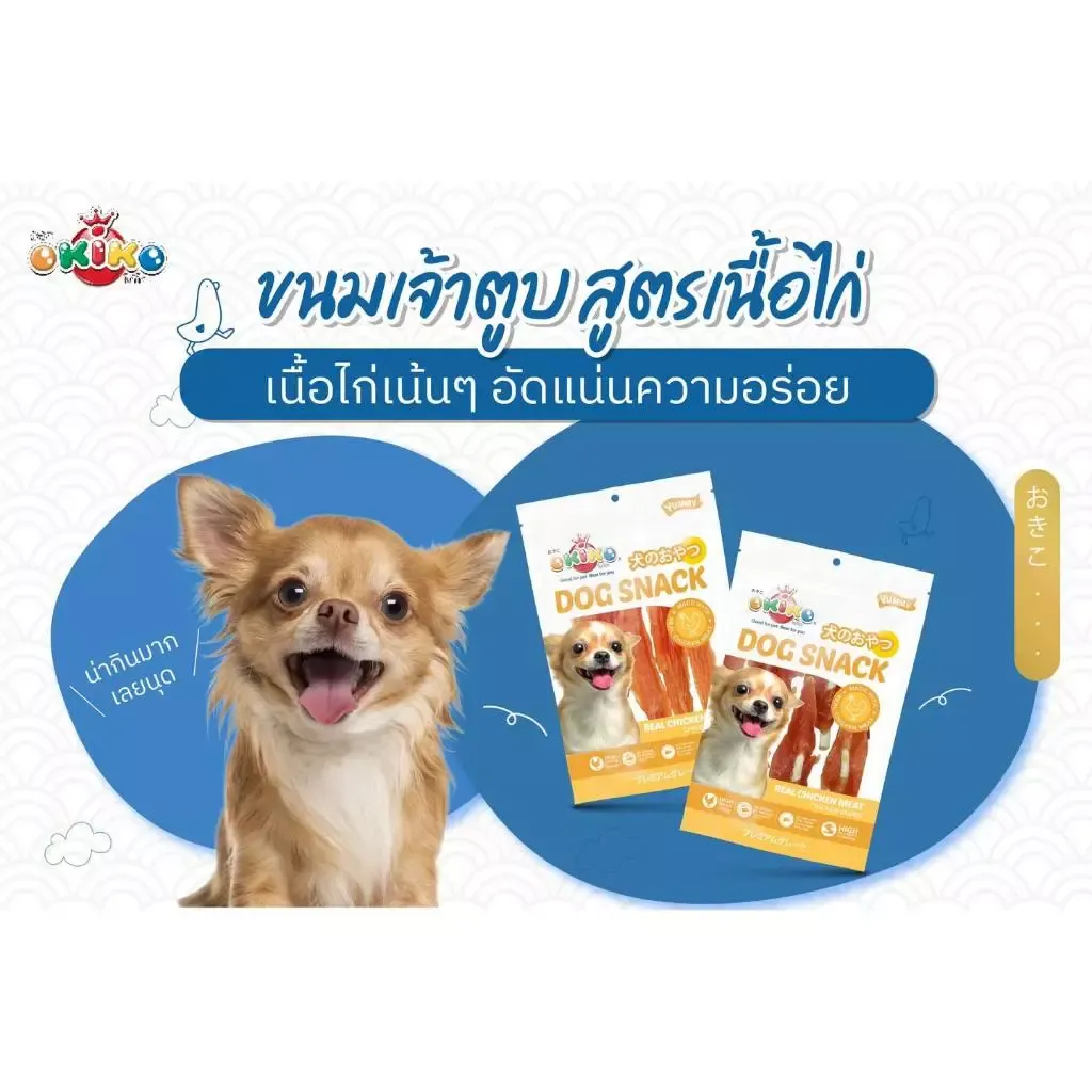 OKIKO โอกิโกะ ขนมสุนัข ไก่พันปลาเส้น ขนาด 250 กรัม
1