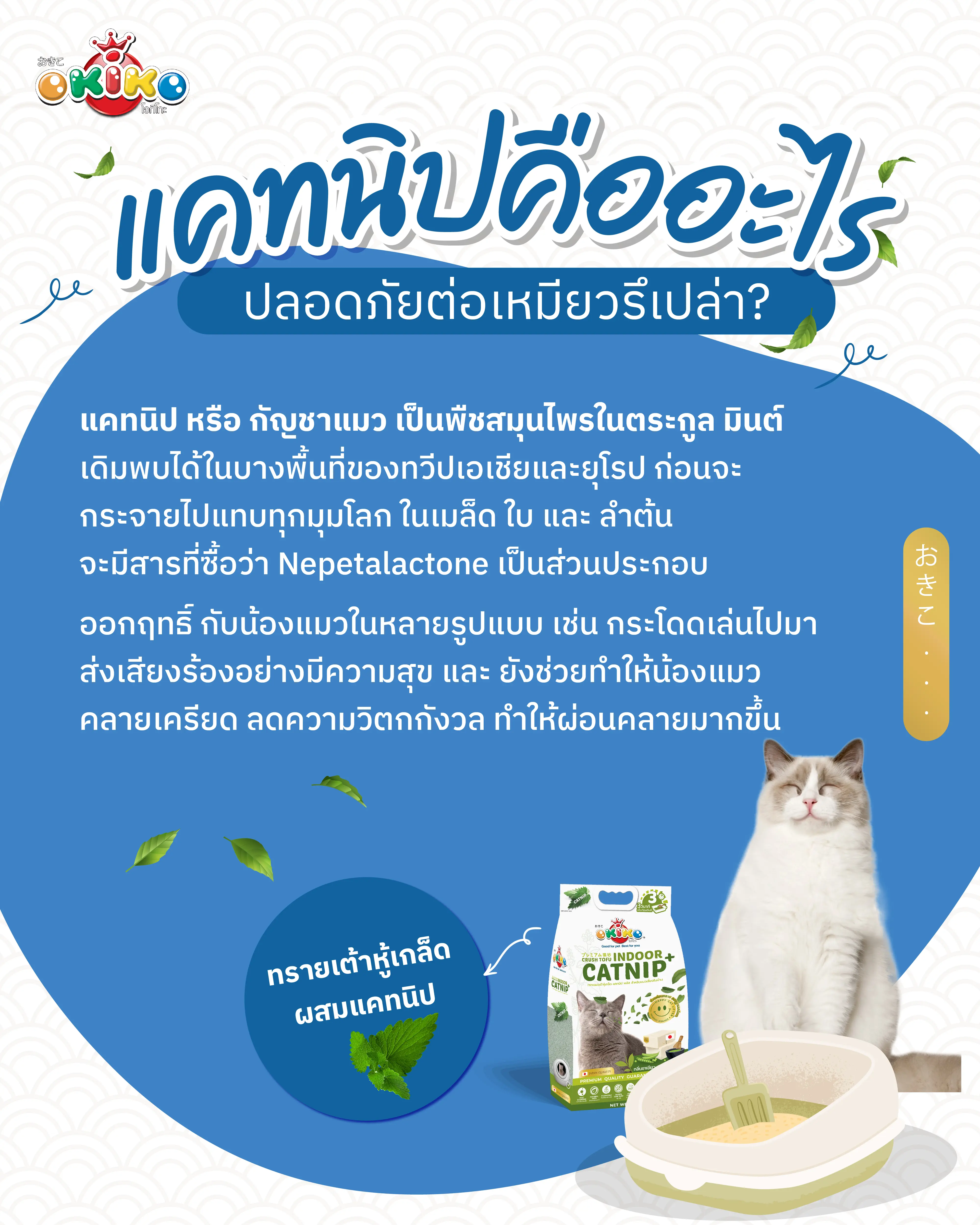 OKIKO ทรายแมวเต้าหู้ CRUSH CATNIP GREEN TEA