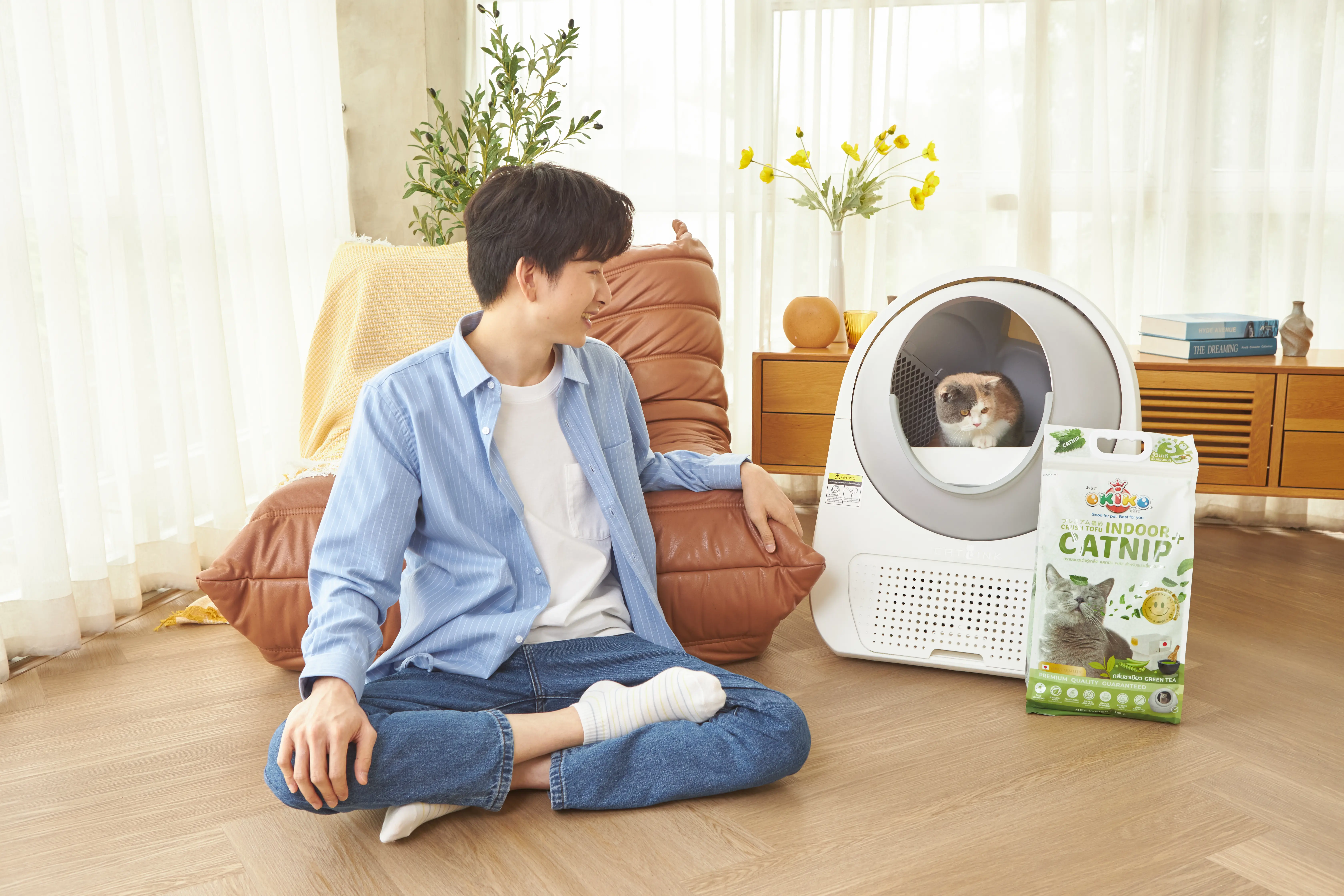 OKIKO โอกิโกะ ทรายแมวเต้าหู้ชนิดเกล็ด ผสมแคทนิป กลิ่นชาเขียว ขนาด 10 ลิตร5