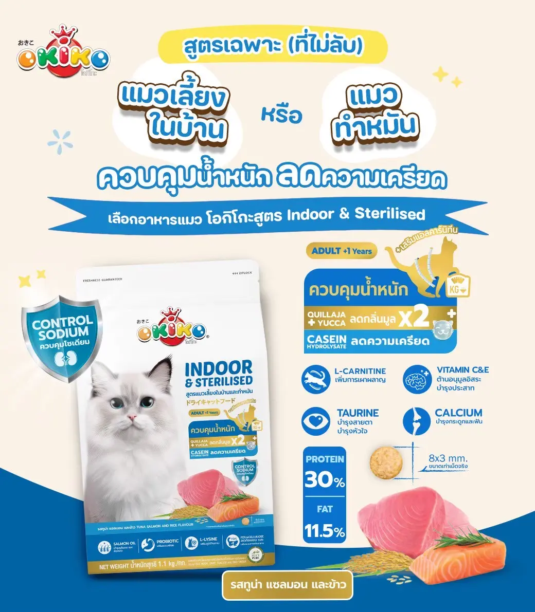 อาหารเม็ดแมวโอกิโกะ สูตรสำหรับเเมวเลี้ยงในบ้าน