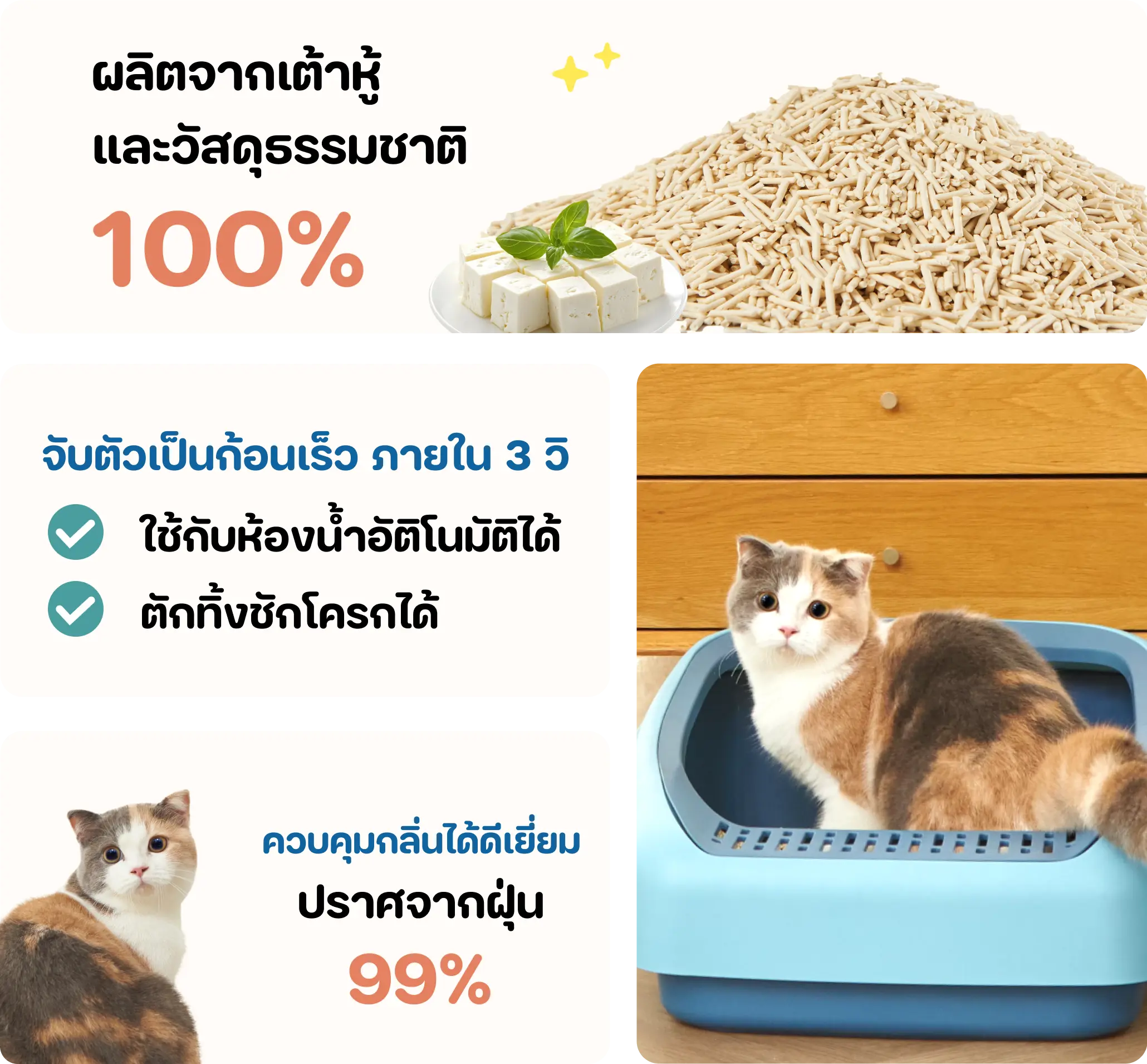 OKIKO ทรายแมวเต้าหู้กลิ่นชาเขียว ปราศจากฝุ่น 