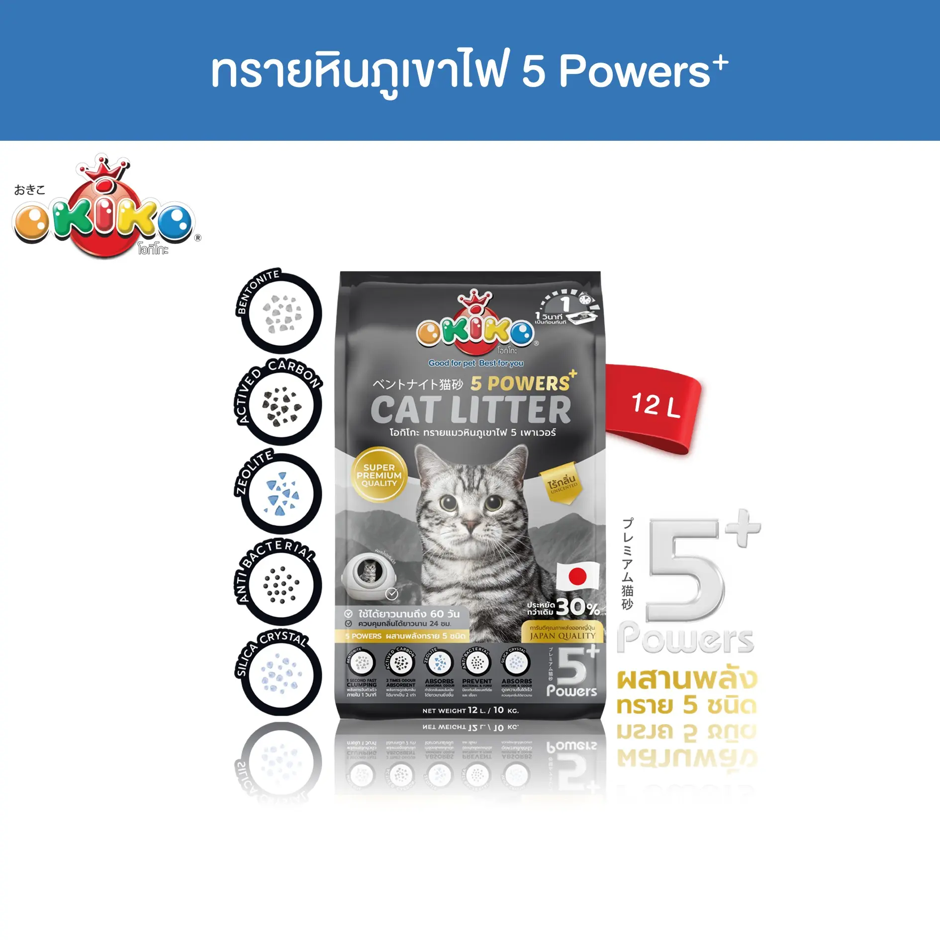 OKIKO โอกิโกะ ทรายแมวหินภูเขาไฟ 5 Powers ขนาด 12 ลิตร0