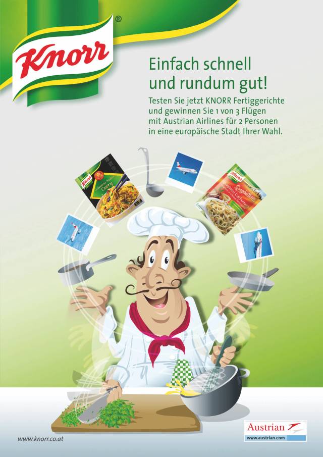 Knorr Promotion-Plakat mit Austrian Airlines