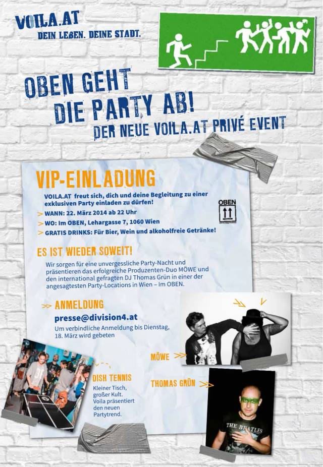 Voila.at VIP Event Einladungsplakat