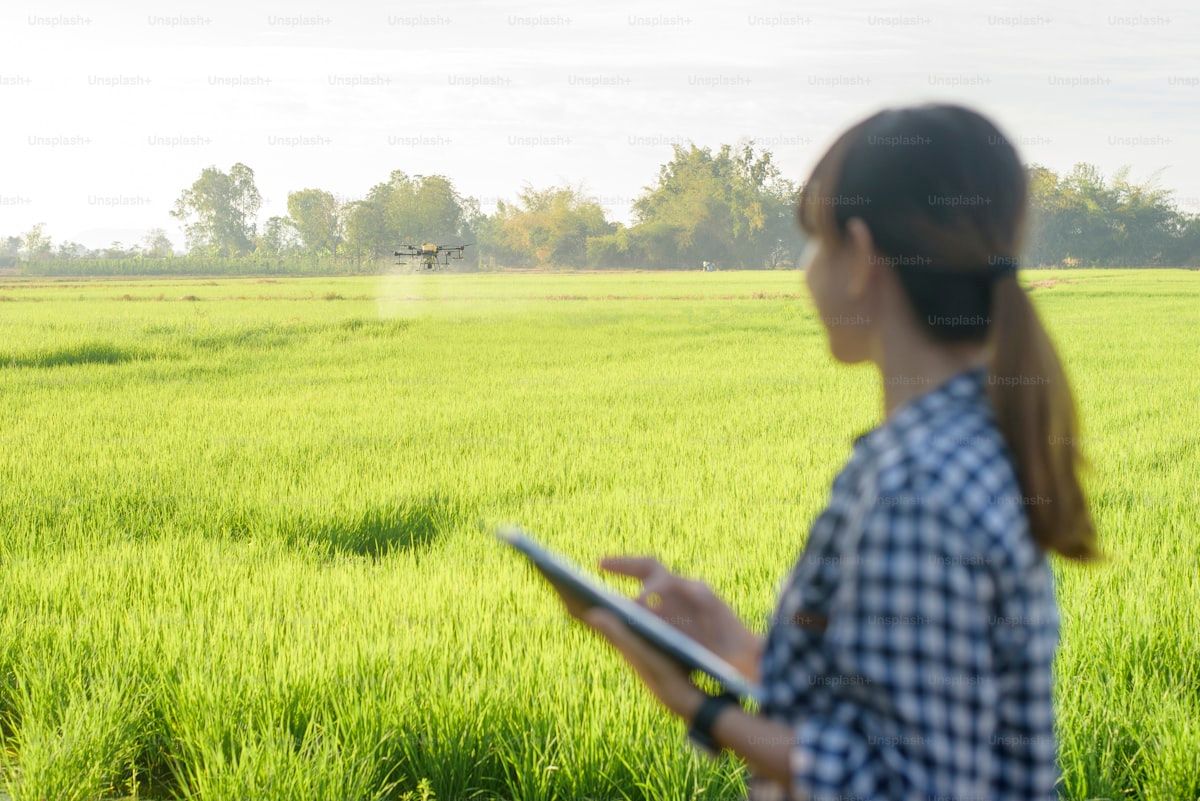 Smart farmer using a tablet in the field for precision agriculture