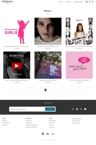 Blog page design for the BigBen Kids website.