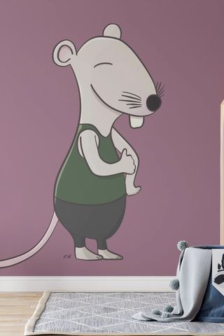 Friendly cartoon rat wall mural by Xavier Wendling,available on Society6.