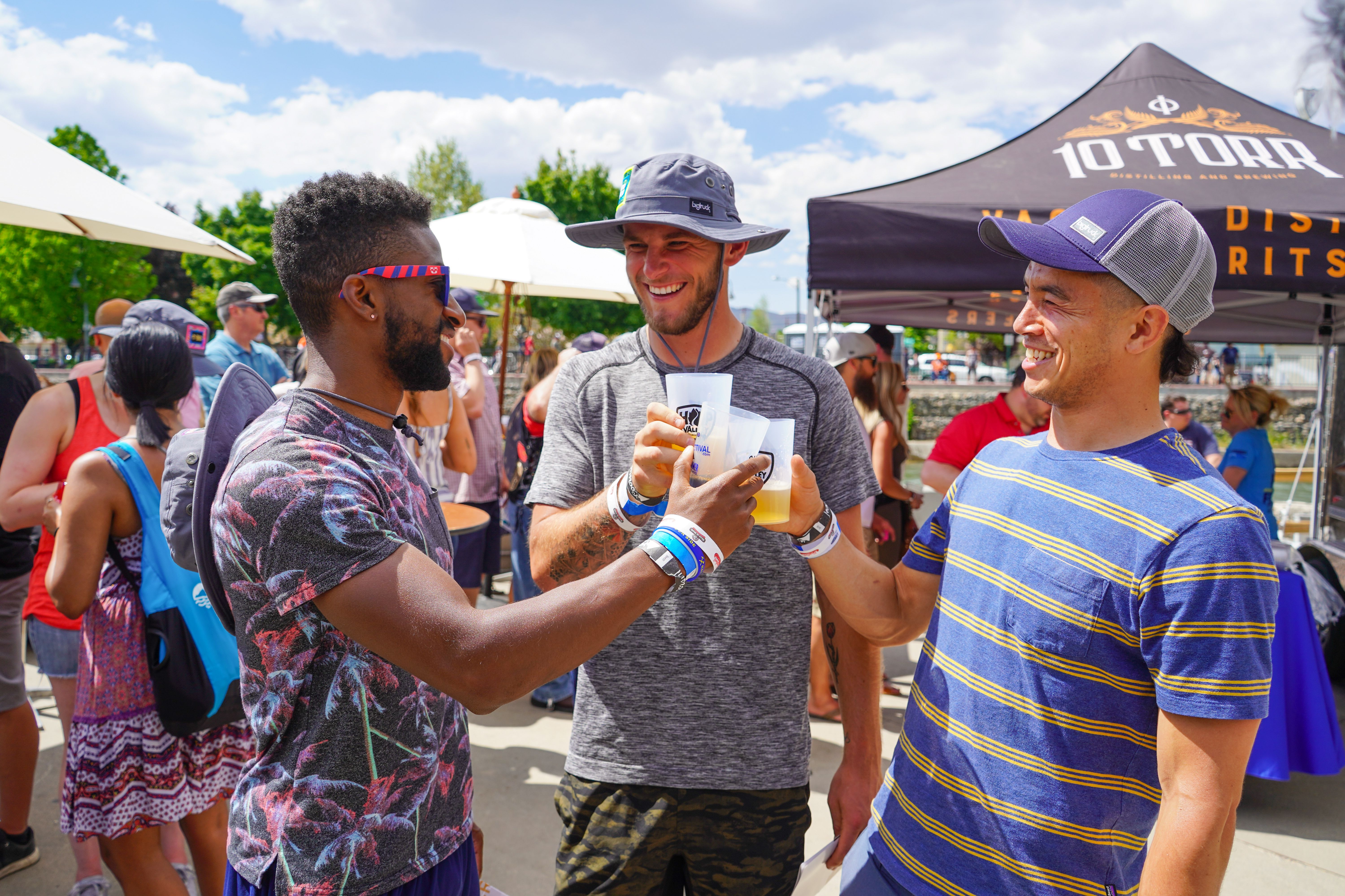 Three friends drinking beer