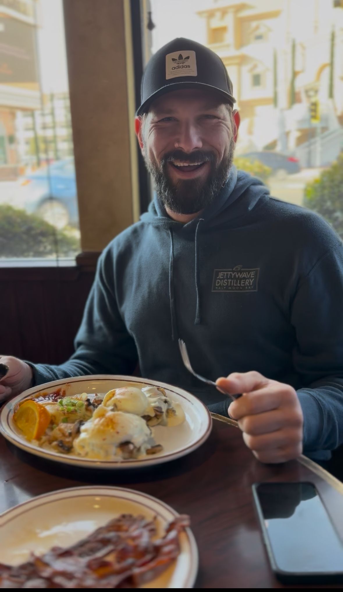 Jason Bailey having breakfast at Clary's