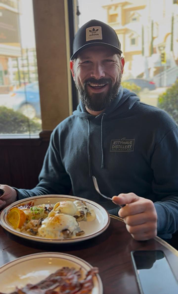 Jason Bailey having breakfast at Clary's