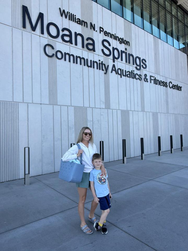 Family swimming at Moana Springs pool in Reno