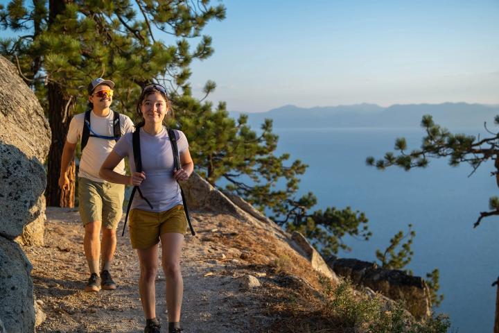 Two people on a trail in Lake Tahoe