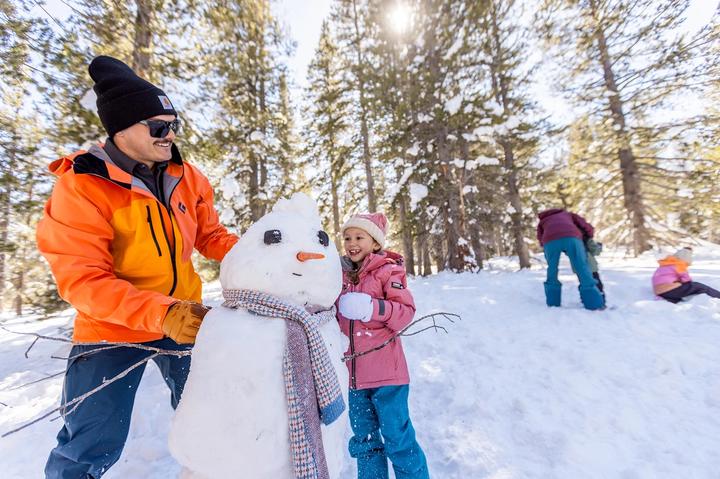 Building a snowmen in Reno in winter