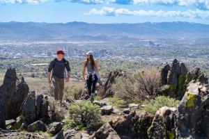 Two people hiking on Peavine in Reno