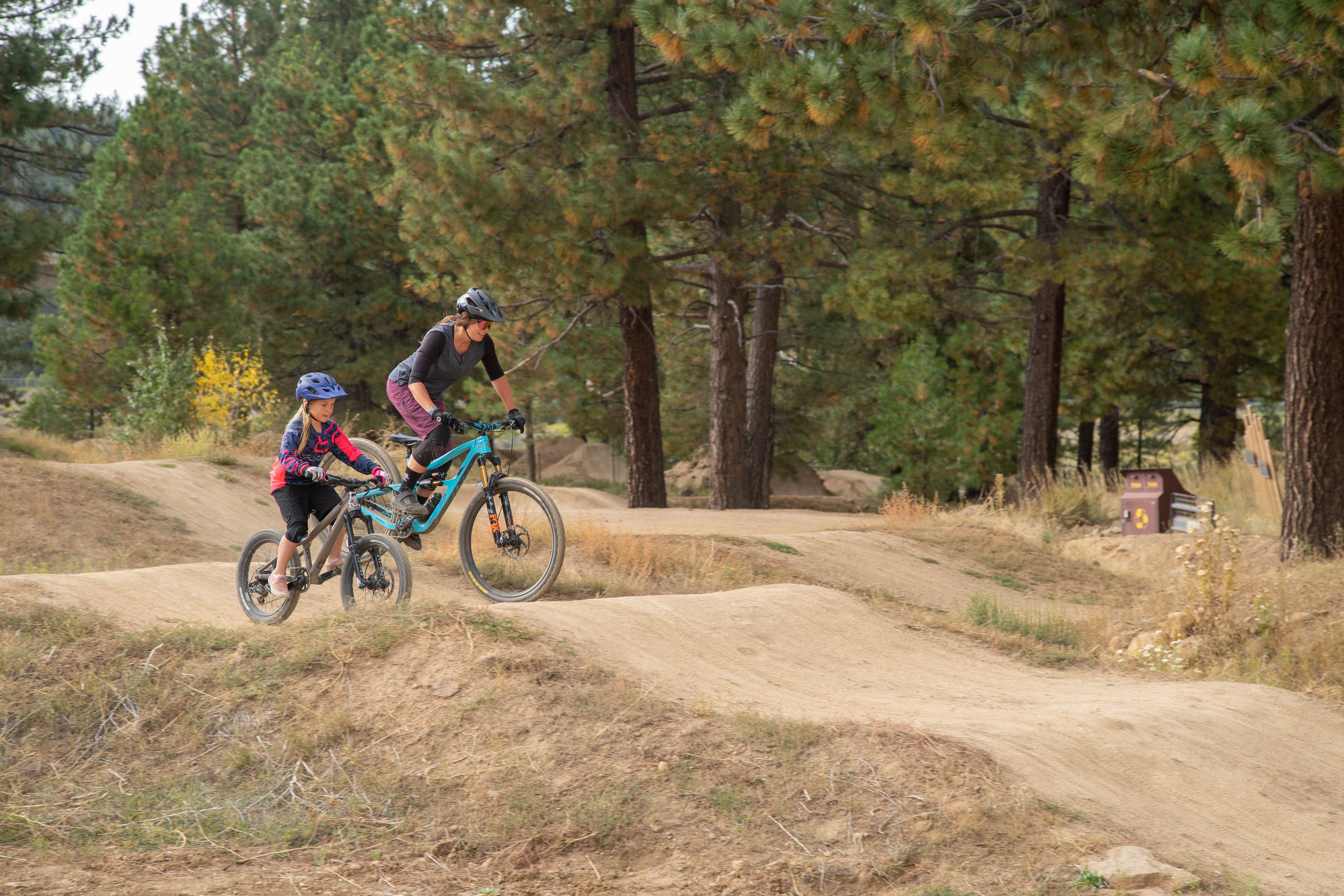 Mother and daughter riding bikes at Truckee bike park