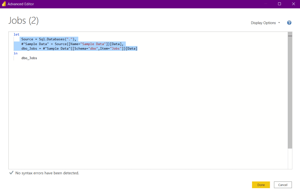 M script of Data Source