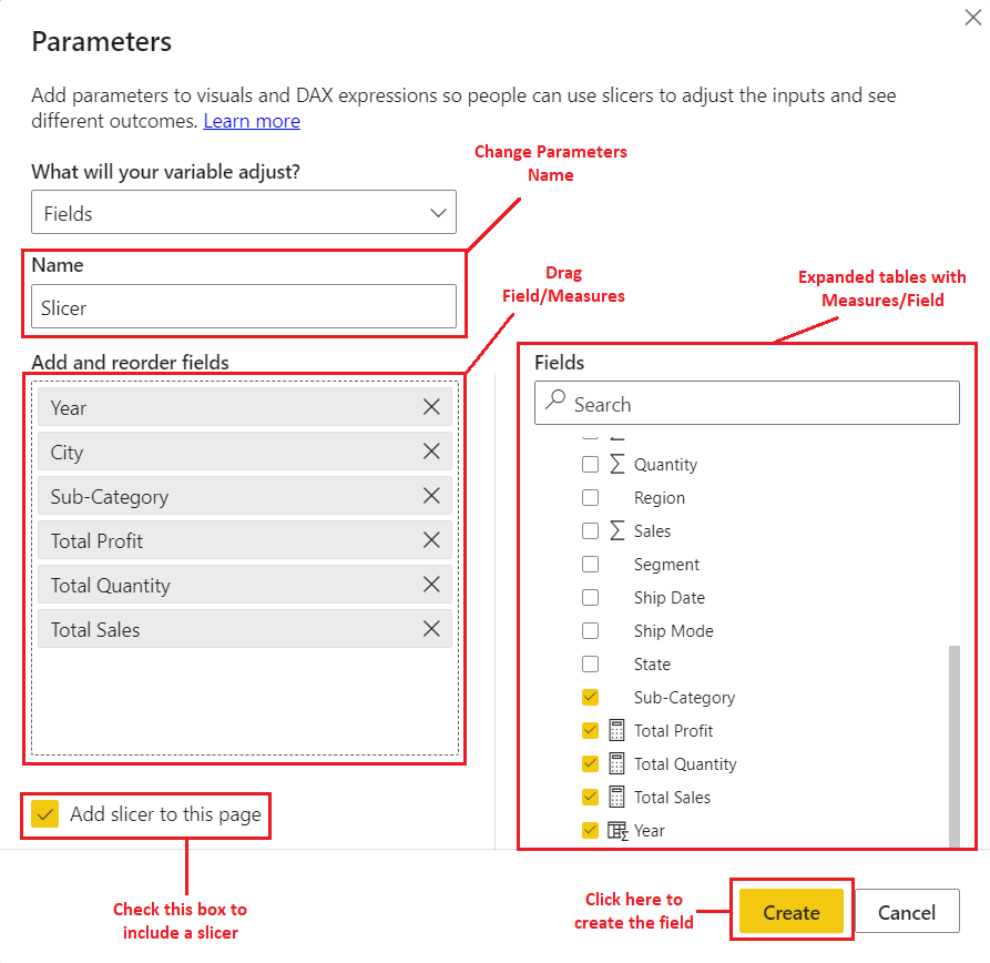 Added Inputs in Parameter Field Window