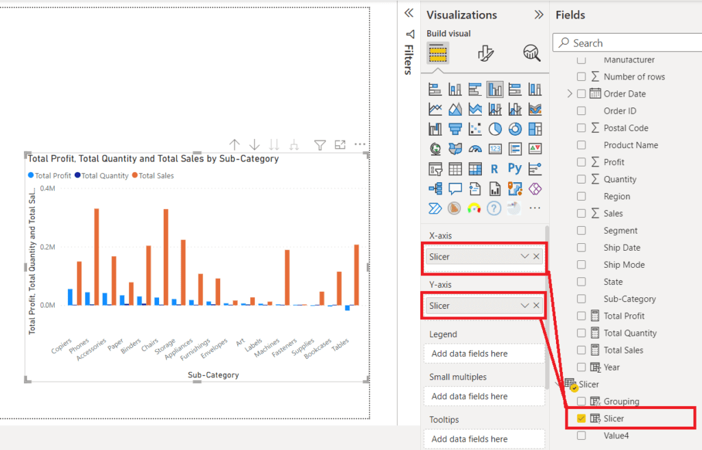 Placed Slicer Field in X and Y Axis 