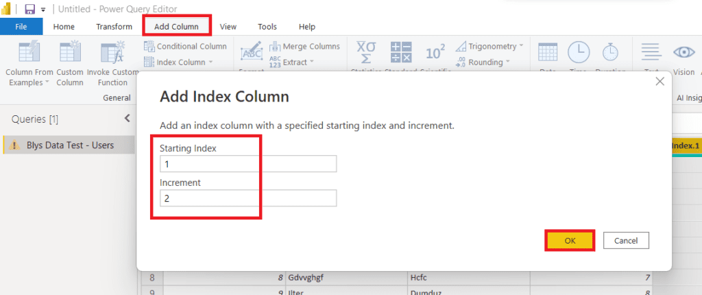 Custom Index Column