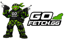 Logo featuring stylized black text "GO", a green map silhouette of Guernsey, and below it, stylized black "FETCH" and green ".GG".