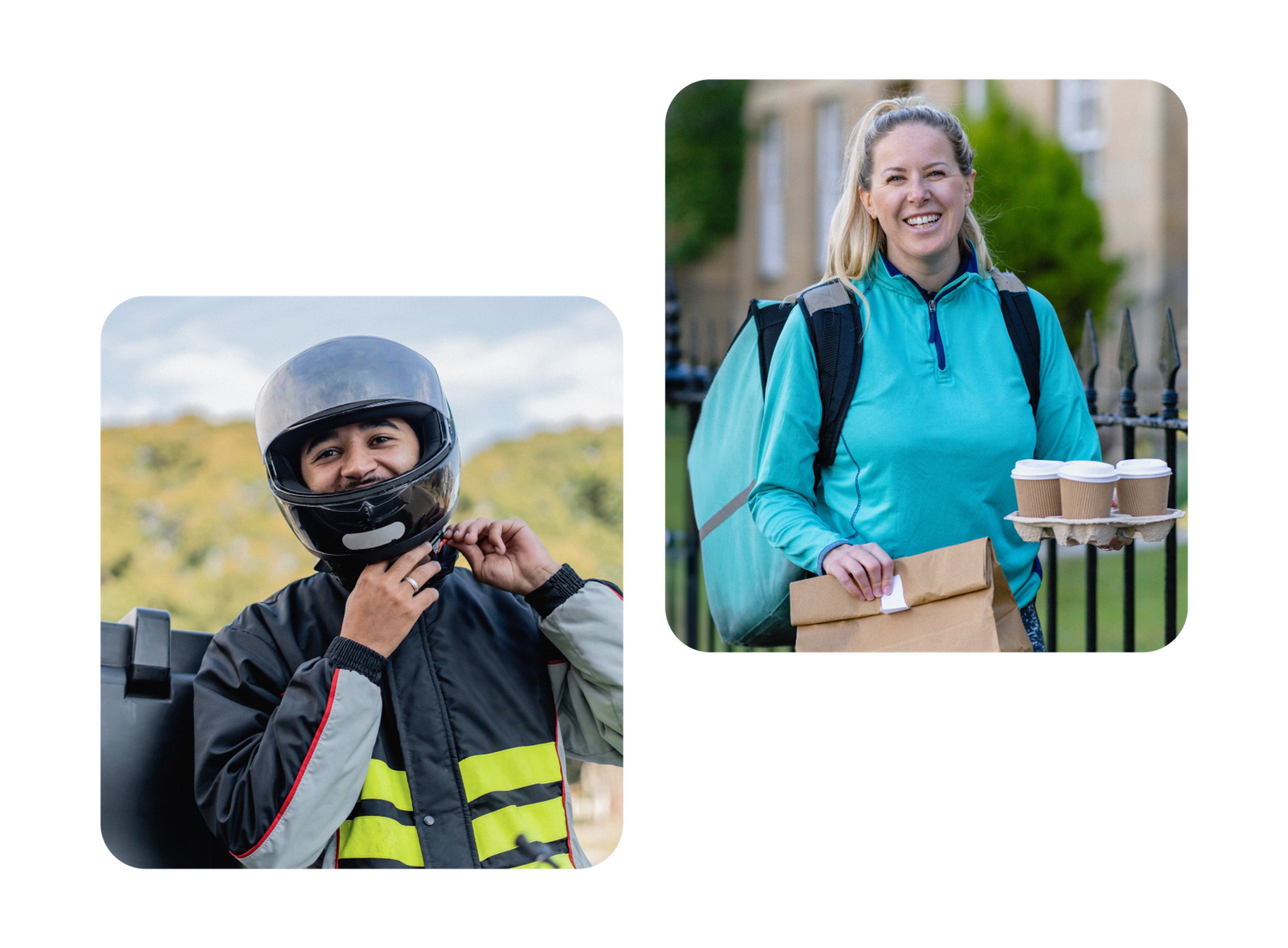 Smiling Zego scooter delivery drivers